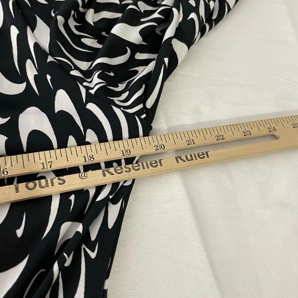 Chaus Black White Abstract Print Belted Midi Dress Size L Women's - Picture 8 of 9